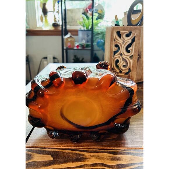 Mid 20th Century Hand Blown Art Glass Brown Black Animal print Applied Handle - Picture 5 of 6